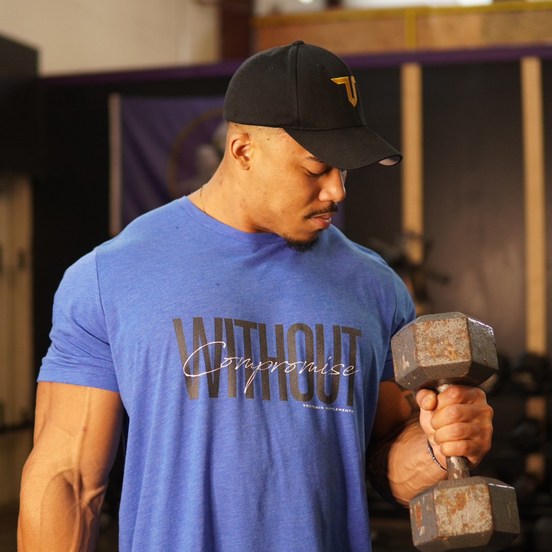 Without Compromise Tee by Troponin Supplements - High-quality, comfortable t-shirt featuring the bold "Without Compromise" design, perfect for athletes and fitness enthusiasts.