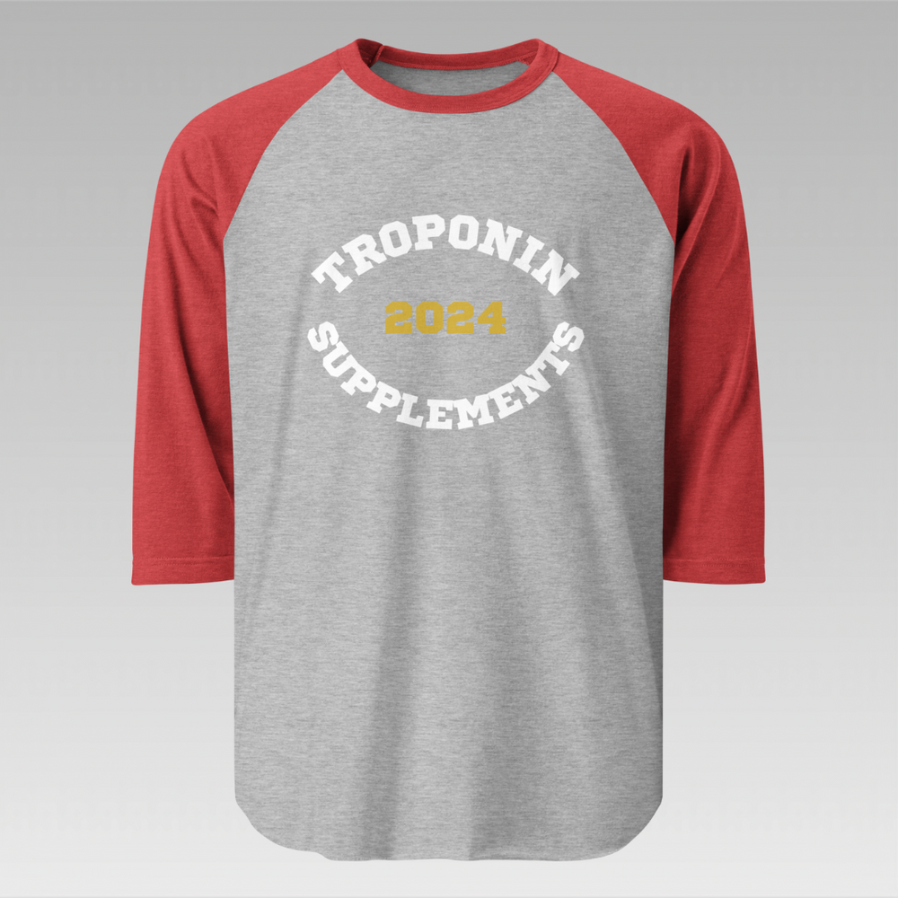 
                  
                    Troponin Supplements 3/4 Sleeve 2024 Raglan - Comfortable and stylish raglan shirt with Troponin logo for activewear.
                  
                