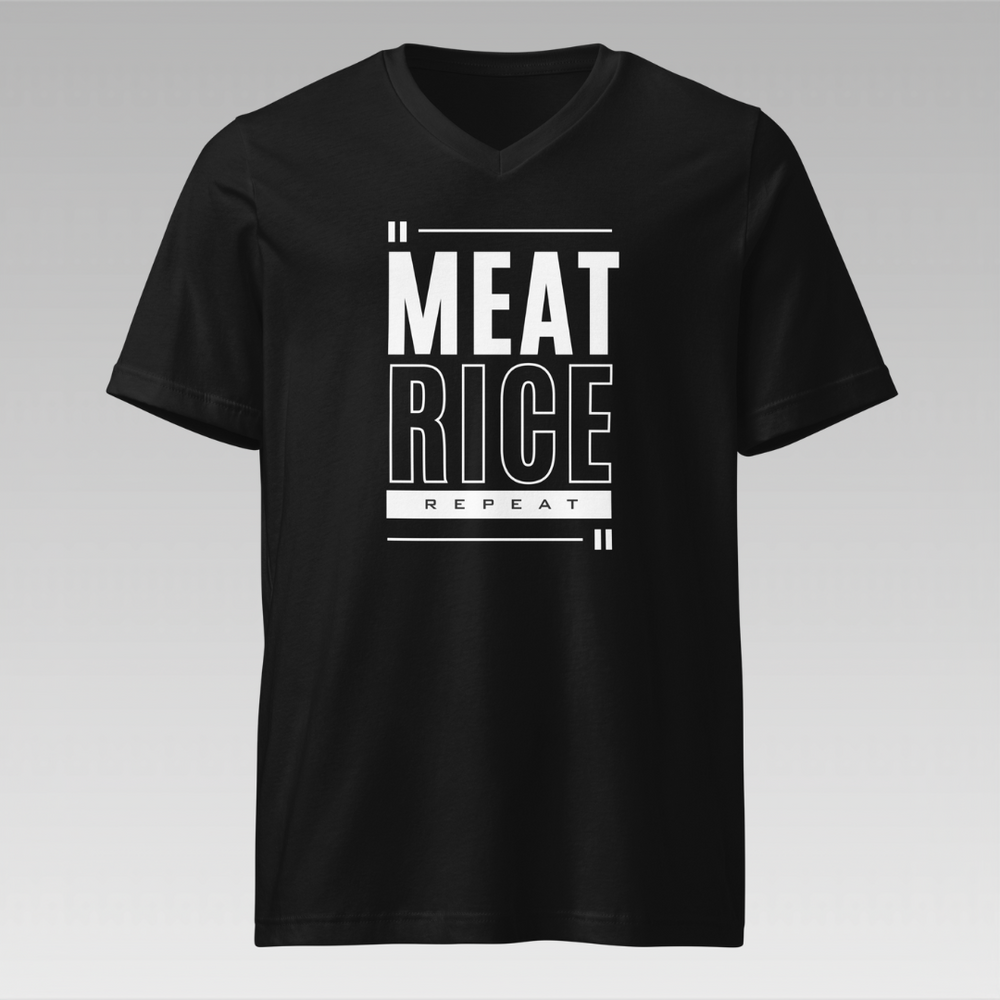 
                  
                    Meat, Rice, Repeat V-Neck T-Shirt
                  
                